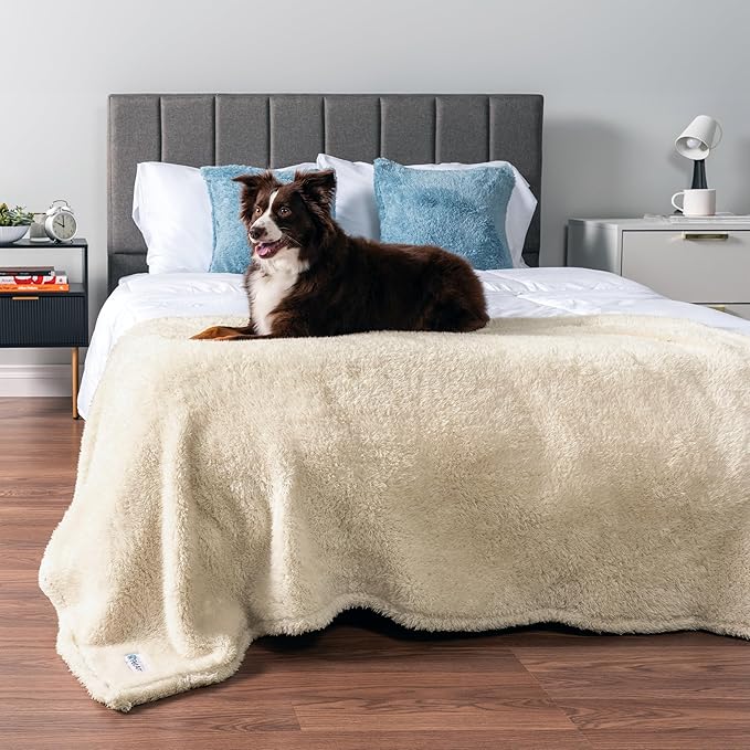 PetAmi Fluffy Waterproof Dog Blanket for Medium Large Dogs, Soft Warm Pet Sherpa Throw Pee Proof Couch Cover, Reversible Cat Bed Blanket Sofa Protector, Plush Washable Pad (Beige Cream, 40x60)