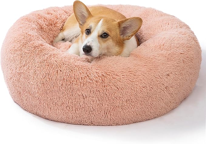 SAVFOX Plush Calming Donut Dog Beds for Small Dogs, Medium, Large & X-Large Breeds, Comfy Cuddler Dog Bed and Cat Bed in Faux Fur, Washable, Multiple Sizes S-XXL