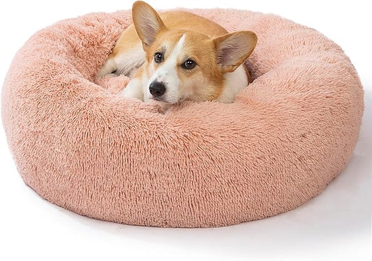 SAVFOX Plush Calming Donut Dog Beds for Small Dogs, Medium, Large & X-Large Breeds, Comfy Cuddler Dog Bed and Cat Bed in Faux Fur, Washable, Multiple Sizes S-XXL