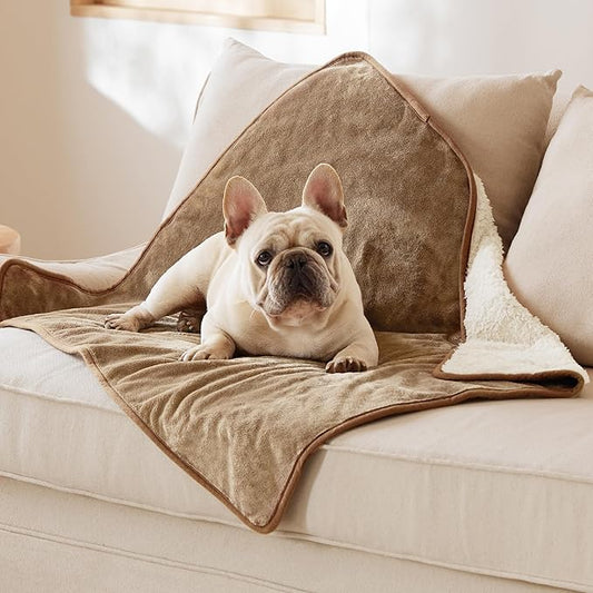 Bedsure Waterproof Dog Blankets for Medium Dogs - Medium Cat Blanket Washable for Couch Protection, Sherpa Fleece Puppy Blanket, Soft Plush Reversible Throw Furniture Protector, 30x40, Camel