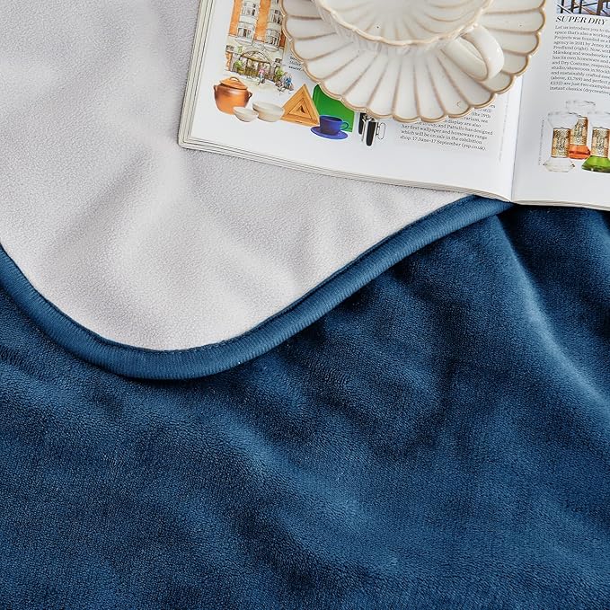 Waterproof Blanket 80"x90" for Adults, Reversible Waterproof Bed Cover for Dogs Cats Pets, Soft Leakproof Blanket for Bed Couch Sofa Furniture Protector, Navy Blue/Light Grey