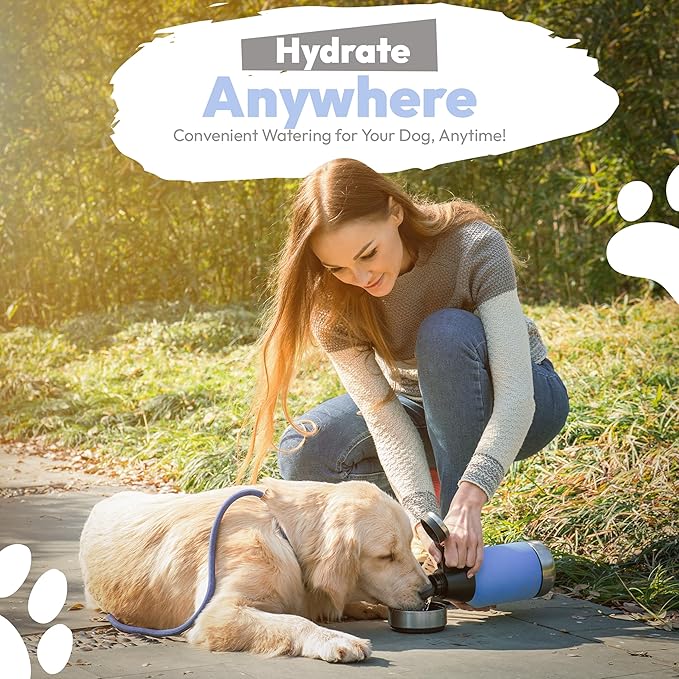 Stainless Steel Insulated Water Bottle with 2 Removable Water Bowls for Dogs – Leak-Proof Portable Dog Water Bottle - Travel Accessories for Dogs - 32oz - Lavender
