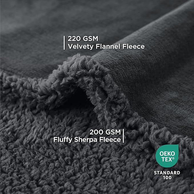 Bedsure Waterproof Blanket for Bed - Sherpa Fleece Waterproof Dog Blankets for Large Dogs, Pet Blankets for Bed/Couch/Dog Crate, Soft Plush Reversible Furniture Protector, King, 108"x86", Grey Black