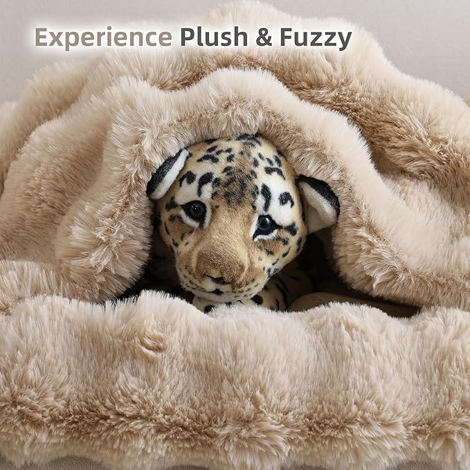 Smoofy Faux Fur Throw Blanket for Couch Rabbit Fleece - Linen Fluffy Blanket for Sofa Bedroom Living Room, Cozy Soft Plush Luxury Thick Winter Fuzzy Comfy Bubble Blanket - 60" x 80"