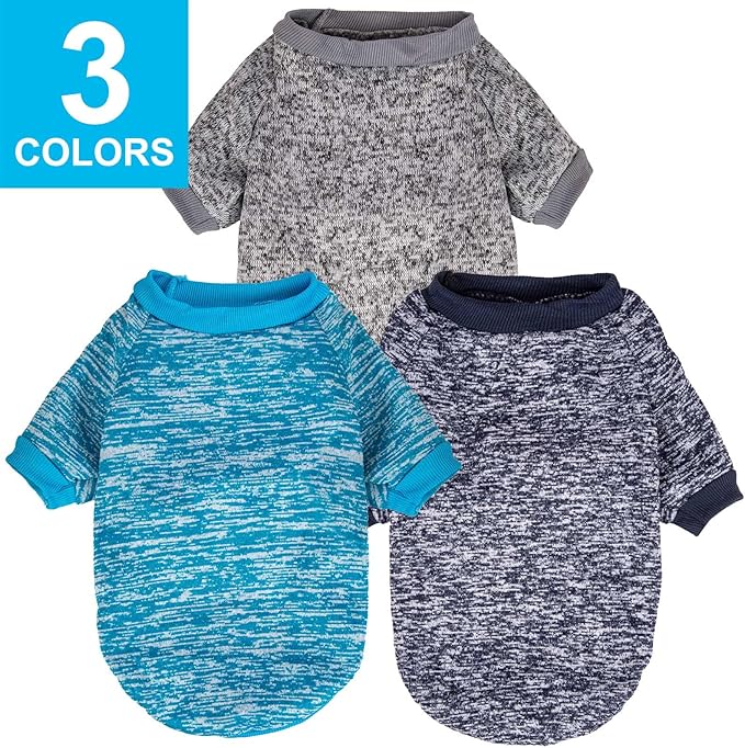 3 Pack Dog Sweater, Dog Sweaters for Small Dogs, Warm Soft Pet Clothes for Puppy, Medium Large Cat, Dogs Girl or Boy, Dog Shirt for Winter Christmas (Grey+Navy+Blue, XX-Large)
