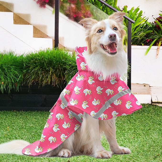 NACOCO Large Dog Raincoat Adjustable - Pet Water Proof Clothes Lightweight Rain Jacket Poncho Hoodies with Strip Reflective Pink (M, Pink Unic)