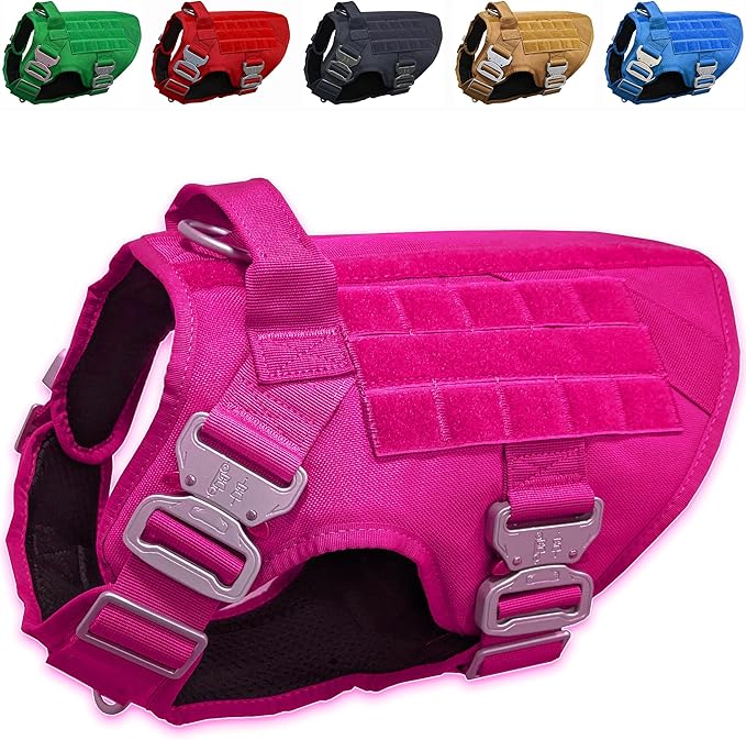 Pink Tactical Dog Harness with 4 Metal Buckles; Waterproof, Military Grade Dogs Vest; no-pulls but Does not Choke Neck; Heavy-Duty Dog Tactical Harness for Large Dogs; Vest Pink (L)