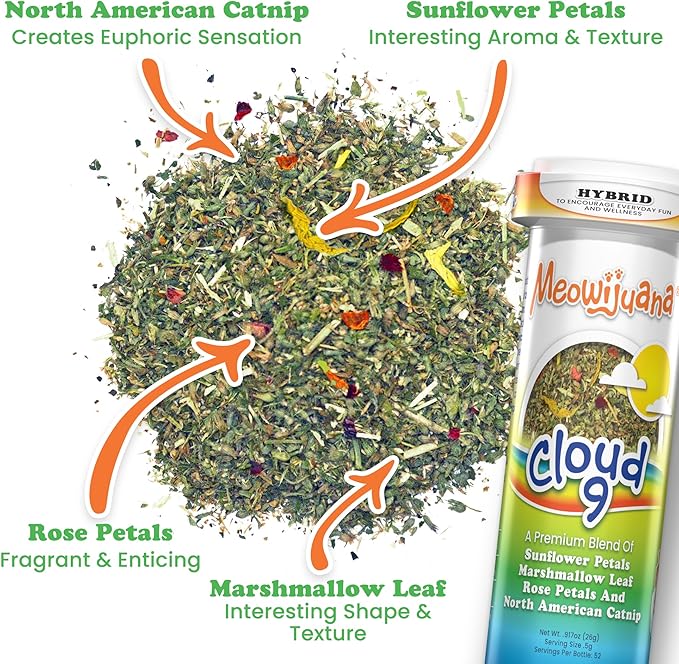 Meowijuana Get a Rise Bundle | Get a Rise Refillable Balloon Toy and Cloud 9 Catnip Blend | Promotes Play and Cat Health | Includes North American Organic Catnip
