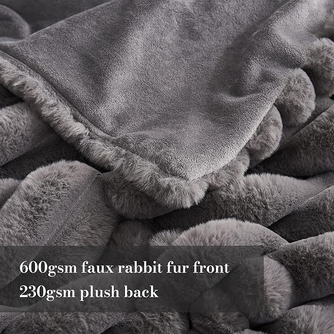 Amélie Home Faux Fur Throw Blanket for Couch, Cozy Fuzzy Fluffy Fur Luxurious Soft Striped Plush Gift Blankets for Family Sofa Chair Bedroom, 55"x70", Charcoal Grey