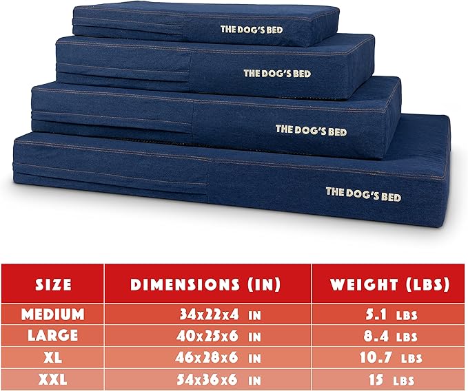 The Dog’s Bed Orthopedic Memory Foam Dog Bed, Large Blue Denim, Pain Relief for Arthritis, Hip & Elbow Dysplasia, Post Surgery, Lameness, Supportive, Calming, Waterproof Washable Cover