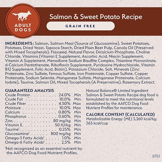 Natural Balance Limited Ingredient Adult Grain-Free Dry Dog Food, Salmon & Sweet Potato Recipe, 4 Pound (Pack of 1)