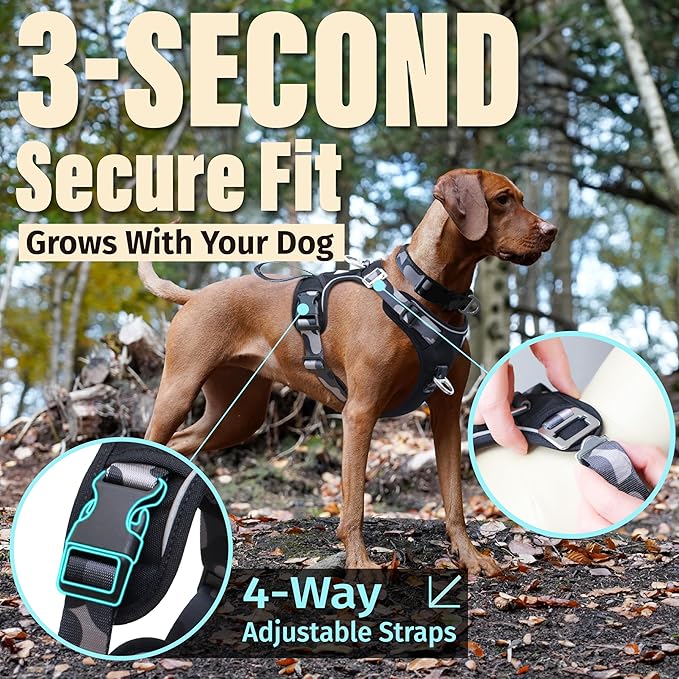 No Pull Dog Harness with Front & Back D-Rings,Water-Repellent 600D Oxford Fabric for Hiking,Training,Walking,Reflective Adjustable Vest, Lightweight Hardware Fit for Small Sized Dogs, Camo Black, XS