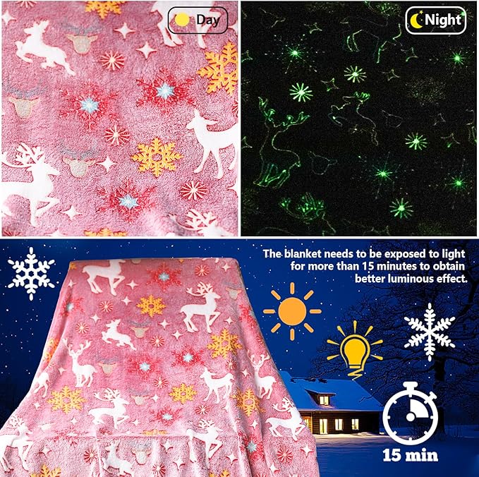 The Christmas Blankets and Throws, Glow in The Dark Blanket for Kids/Girls/Boys/Women, Red Christmas Throw Blanket for Couch, Best Christmas Blanket with Gift Box, 50"*60", Red