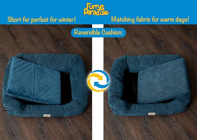 Furry's Paradise Foam Cuddler Waterproof Bolster Pet Bed with Reversible Cushion, Recycled Fibers and Non-Slip Bottom. (Deeper Waters, Orthopedic Medium)