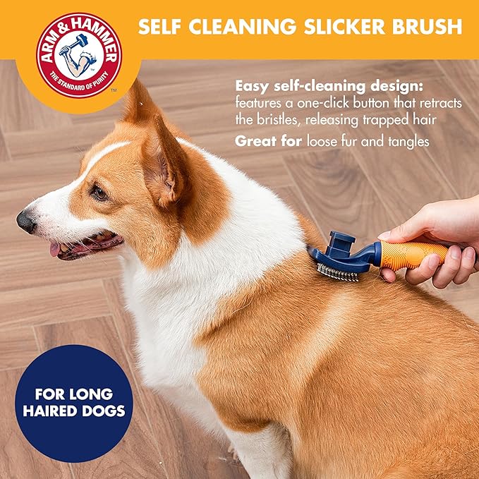 Arm & Hammer “Simply Calm” Dog Grooming Slicker Deodorizing Brush with Fragrance Transfer Technology – Scented Self-cleaning for Shedding, Scented for Dogs with Sweet Lily & Vanilla Scent