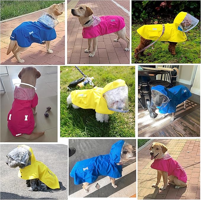 Waterproof Dog Raincoat, Adjustable Reflective Lightweight Pet Rain Clothes with Poncho Hood (Small, Yellow)