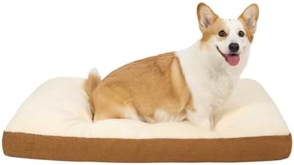 Washable Dog Bed for Large Sized Dog, Crate Bed Plush Pet Kennel Pad with Non-Slip Bottom, Pet Sleeping Mat, 35x23 Inch, Khaki