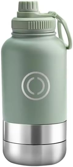 OSC Insulated Water Bottle with Detachable Travel Bowls for Pets & Humans - Leak-Proof 32oz Water Bottle for Dog Walking, Hiking, Camping, Gym & Outdoor Adventures (Moss, 32oz)