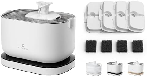 Bundle of PETLIBRO Cat Water Fountain, Cordless Pet Water Fountain Battery Operated+4 Packs Replacement Filters for Dockstream Cat Water Fountain WF005 WF115 WF105, 2 Months Set of Replacement Filters