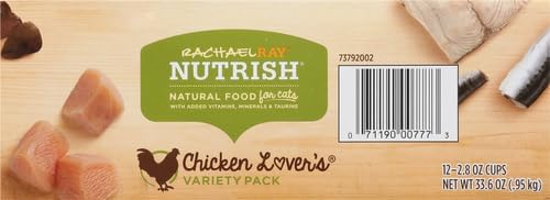Nutrish Rachael Ray Natural Wet Cat Food, Chicken Lovers Variety Pack, 2.8 Ounce Cup (Pack of 12), Grain Free