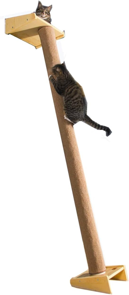 SHENGOCASE Modern 78.7“ Tall Leaning Cat Tree Tower Scratching Post Pillar with Bed Perch, Climbing Pole for Wall and Window, Wall Mounted Shelves