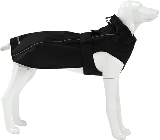 Adjustable Waterproof Dog Raincoat for Dogs,Lightweight Pet Rain Jacket Puppy Clothes with Reflective Strip for Small Medium Large Dogs (Black, XX-Large)