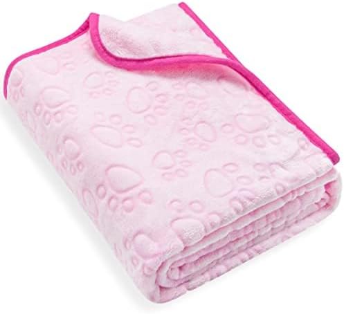 Stuffed Premium Soft Dog Blanket, with Flannel Grey Cute Paw Print, Cat Blanket Puppy Supplies Dog Products Stuff Essentials(Pink 32x40 inches)
