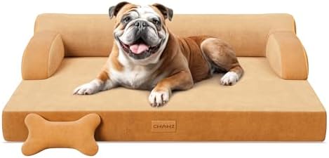 Large Orthopedic Dog Bed, Pet Bed Large Size Dog, Dual-Sided Cooling Beds with Memory Foam Washable Cover Nonslip Bottom, Waterproof Pet Beds with Bolsters, Brown