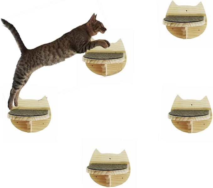 SHENGOCASE 6.7" x 7.5" Solid Wood Wall Mounted Cat Steps, Cat Wall Furniture Shelves Stairs Perch