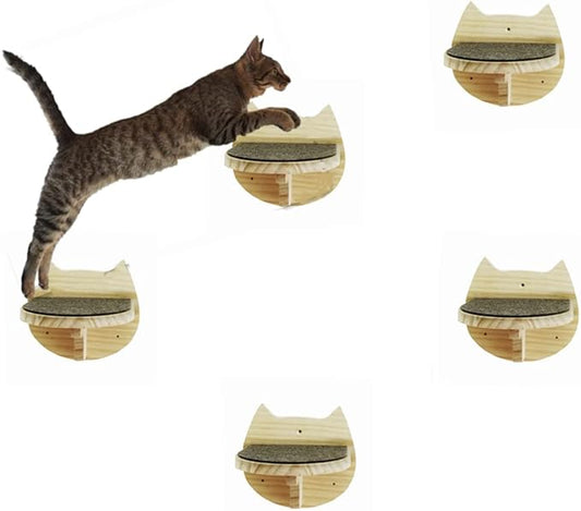 SHENGOCASE 6.7" x 7.5" Solid Wood Wall Mounted Cat Steps, Cat Wall Furniture Shelves Stairs Perch