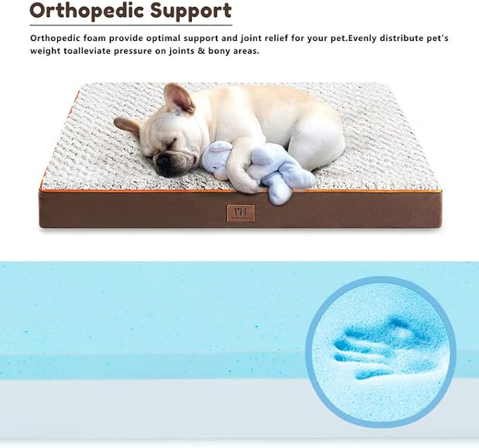 Figopage Orthopedic Memory Foam Dog Bed for Large Dogs, Waterproof Dog Crate Bed, Washable Pet Mat with Removable Cover and Nonskid Bottom