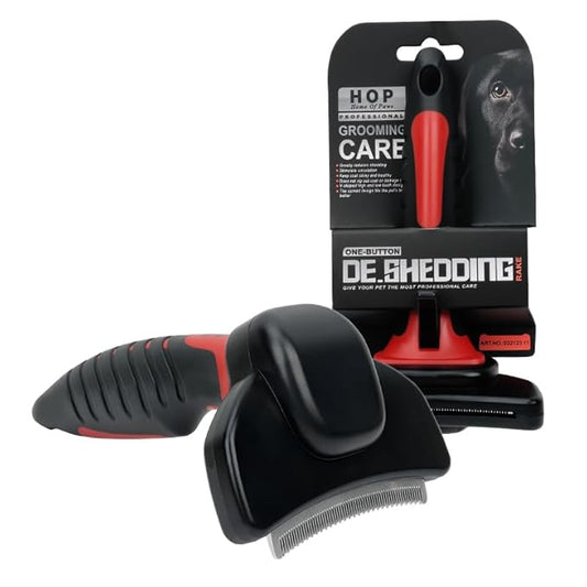 HOP Dog Deshedding Brush for Short Haired Dogs Cats Pets Professional Deshedding Tool Anti-Slip Handle & Detachable Head Highly Effective Deshedder Grooming Home of Paws(Black_M)