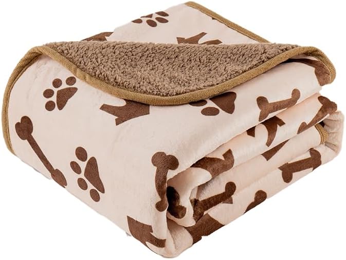 Waterproof Dog Blankets Pet Blanket 50"x60", Soft Fluffy Sofa Car Bed Protector, Reversible Sherpa Fleece Dog Blanket for for Small Medium Large Dogs Cats (Beige-House)