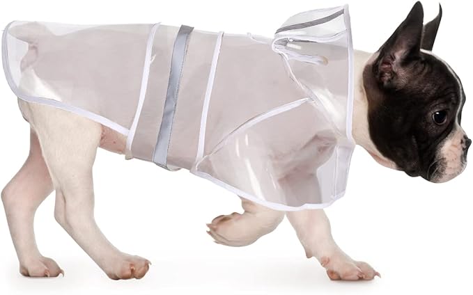 HDE Dog Raincoat Jacket Reflective Adjustable Hooded Pet Poncho Rain Coat with Leash Hole for Small to X-Large Dogs Clear - M