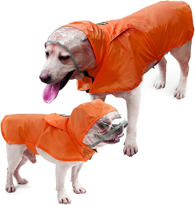 Pet Raincoat Packable Hooded Dog Rain Jacket Reflective Strips Lightweight Adjustable Poncho for Small Medium Large Dogs Orange XXL, XXL (Back:24 Inches)