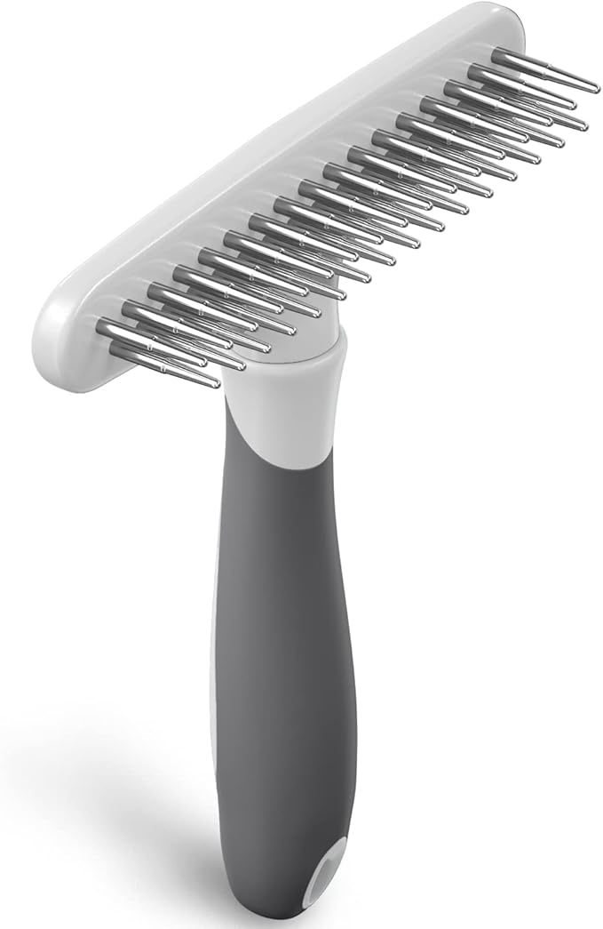 Dog rake deshedding dematting Brush Comb - Undercoat rake for Dogs, Cats, matted, Short,Long Hair Coats - Brush for Shedding, Double Row Stainless Steel pins - Reduce Shedding by 90% (White)