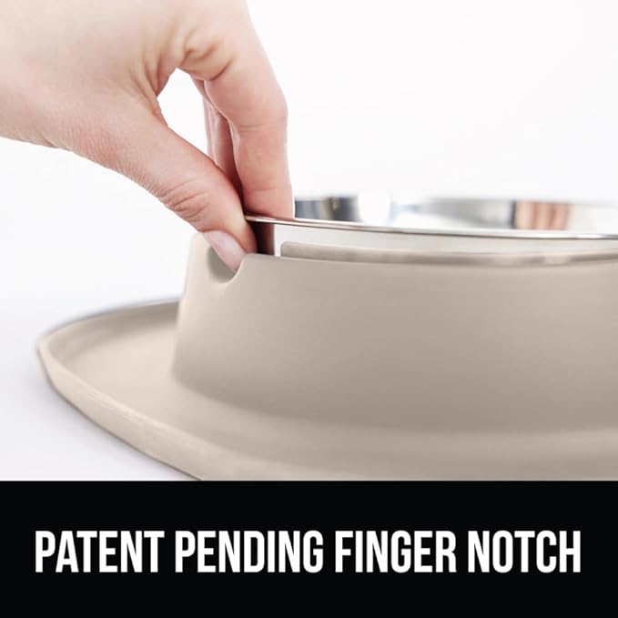 GORILLA GRIP Feeding Mat Set, 4 Cup, Patent Pending 100% Waterproof BPA Free Silicone, Stainless Steel Cat and Dog Bowls, Slip Resistant, High Edges Catch Water Food, US Designed Pet Accessories Beige