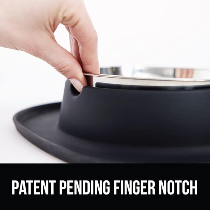 GORILLA GRIP Feeding Mat Set, Patent Pending 100% Waterproof BPA Free Silicone, Stainless Steel Cat and Dog Bowls, Slip Resistant, High Edges Catch Water Food, US Designed Pet Accessories, 2 Cup Black