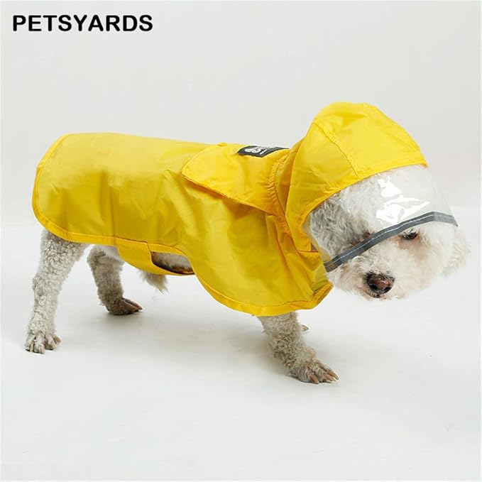 Pet Raincoat Packable Hooded Dog Rain Jacket Reflective Strips Lightweight Adjustable Poncho for Small Medium Large Dogs Yellow S
