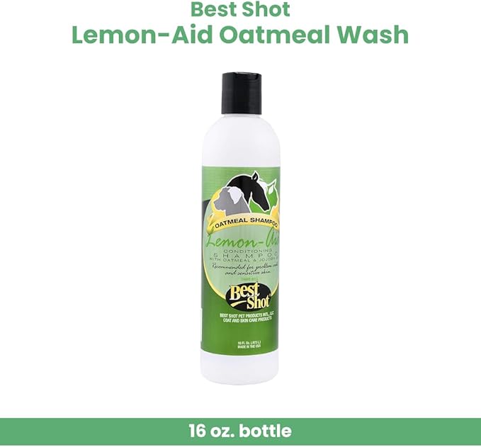Best Shot Lemon-Aid Oatmeal Wash, Pet Shampoo for Dogs, Cats, and Horses, Ideal Pet Grooming Supplies, 16 Oz.