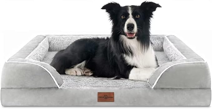 Comfort Expression Orthopedic Dog Bed for Large Dogs 36x27 Inch, Waterproof Supportive Egg Crate Foam Large Pet Bed with Removable Bolsters, Dog Couch with Washable Cover & Non-Slip Bottom, Gery White