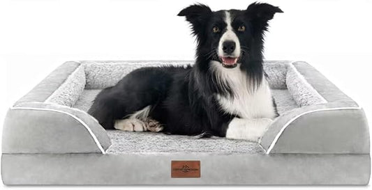 Comfort Expression Orthopedic Dog Bed for Large Dogs 36x27 Inch, Waterproof Supportive Egg Crate Foam Large Pet Bed with Removable Bolsters, Dog Couch with Washable Cover & Non-Slip Bottom, Gery White
