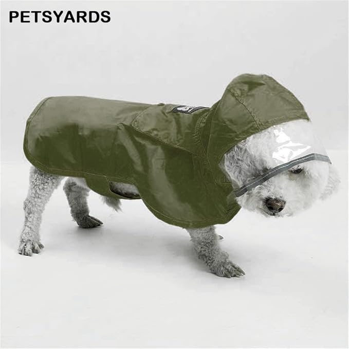 Pet Raincoat Packable Hooded Dog Rain Jacket Reflective Strips Lightweight Adjustable Poncho for Small Medium Large Dogs Army Green L