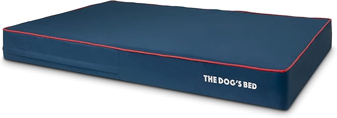 The Dog’s Bed Orthopedic Cooling Memory Foam Dog Bed, XXL Blue & Red Trim, Pain Relief for Arthritis, Hip & Elbow Dysplasia, Post Surgery, Lameness, Supportive, Calming, Waterproof Washable Cover