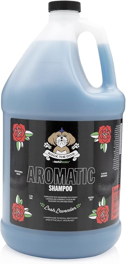 Bark2Basics Rock The Dog Aromatic Pet Shampoo, 1 Gallon - Lavender and Chamomile Infused to Calm and Invigorate The Skin and Senses, Concentrated, Professional Grade