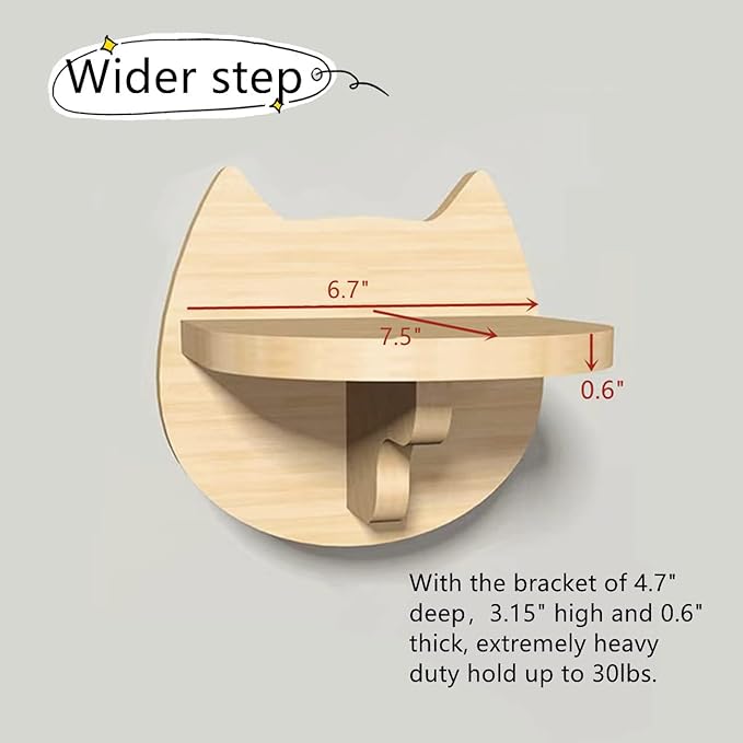 SHENGOCASE 6.7" x 7.5" Solid Wood Wall Mounted Cat Steps, Cat Wall Furniture Shelves Stairs Perch