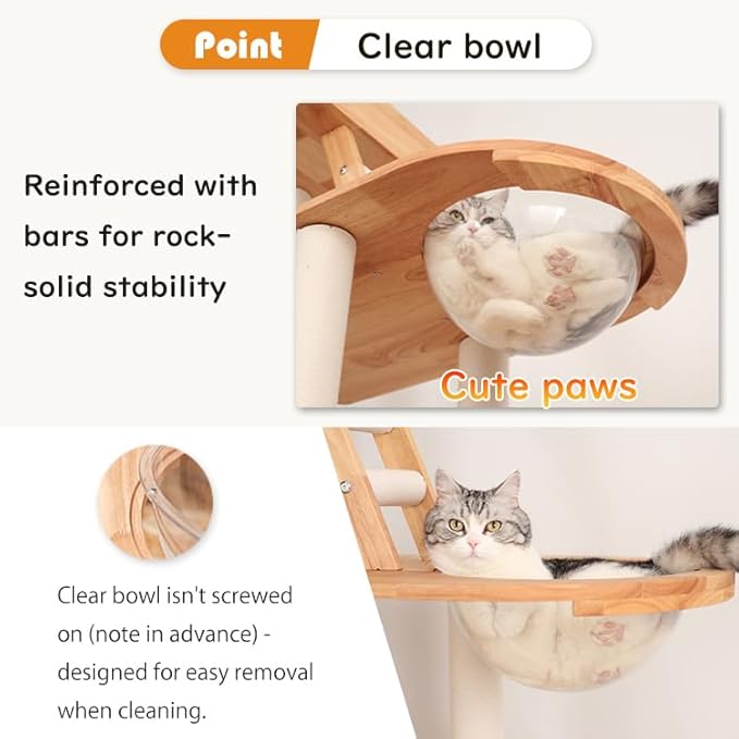 Wood Cat Tree for Large Cats, 62-Inch Tall Modern Cat Tower with Condo & Scratching Posts - Easy to Clean, Heavy-Duty, Furniture-Grade Design for Stable Climbing, Eco-Friendly (White 62'')