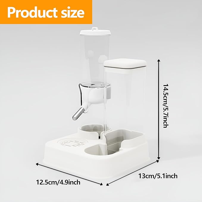 2-in-1 Hamster Water Bottle & Enhanced Food Dispenser - 35% Larger Food Capacity, Leak-Proof Design for Glass Tanks/Wire Cages Small Animal Accessories (White, 4.9IN+5.1IN+5.7)