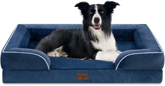 Comfort Expression Orthopedic Dog Bed for Large Dogs 36x27 Inch, Waterproof Supportive Egg Crate Foam Large Pet Bed with Removable Bolsters, Dog Couch with Washable Cover & Non-Slip Bottom, Navy Blue