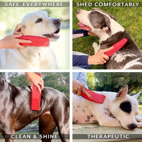 StripHair Gentle Groomer - Original for Dogs Pets 6-in-1 Shedding Grooming Massage (Soft Red)